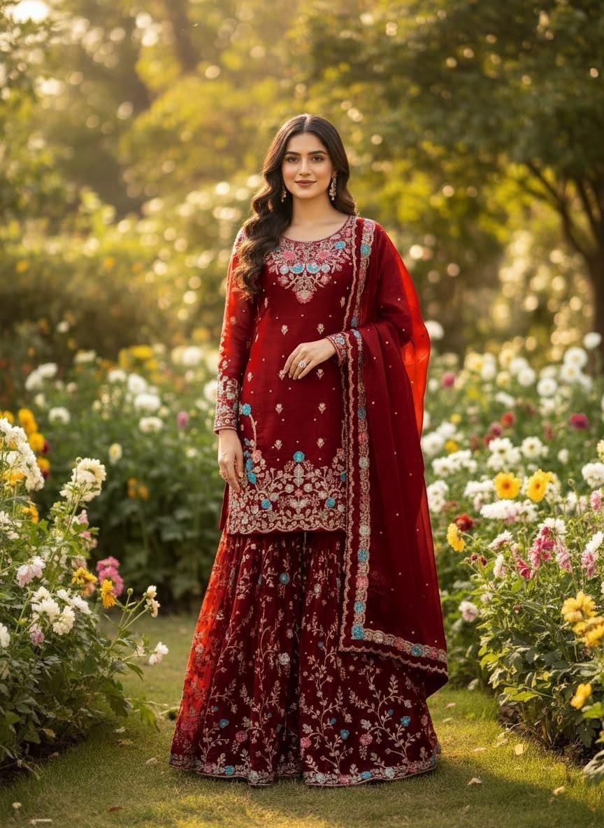 WEDDING SHARARA PALAZZO SALWAR SUIT PLAZZO KURTI SHALWAR KAMEEZ PAKISTANI INDIAN