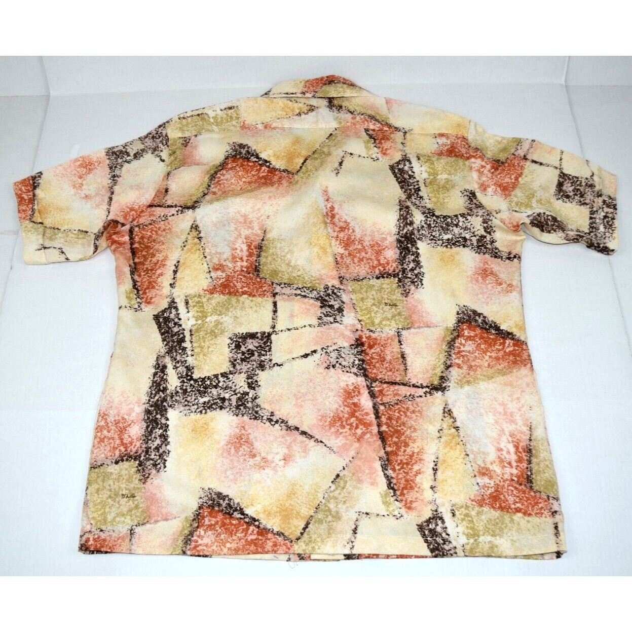 Vintage 60s 70s D Avila California Shirt Mens L/XL Peach Tan Black Abstract