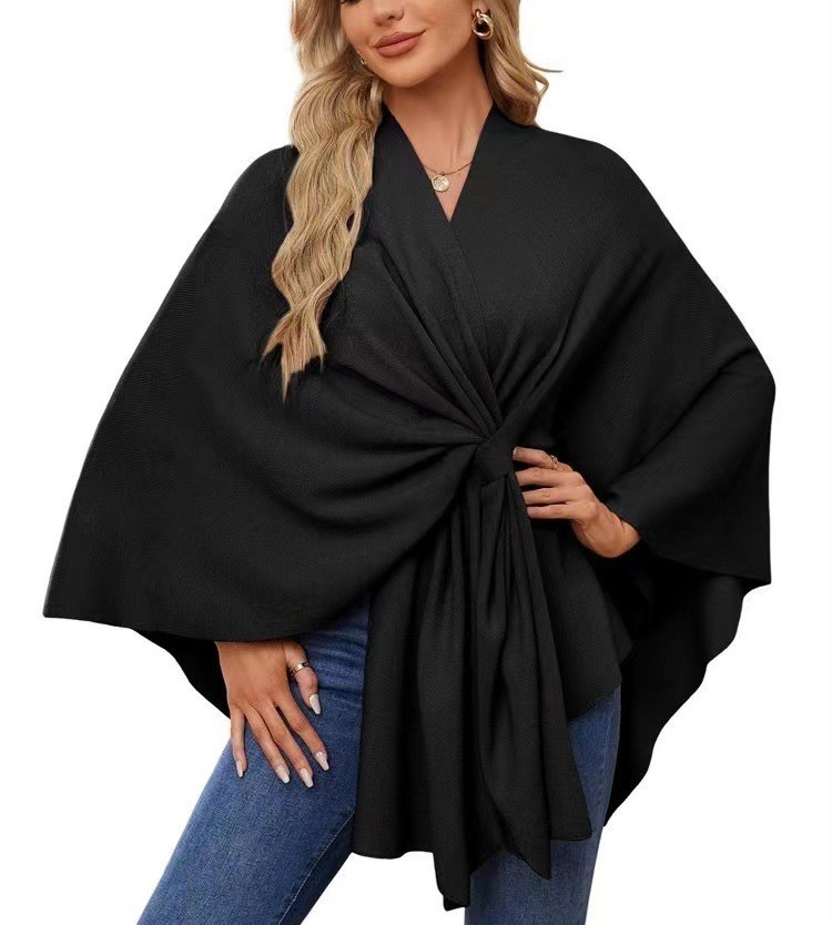 Women's Elegant Shawl Wrap Open Front Poncho Sweater Cardigan for Fall Winter