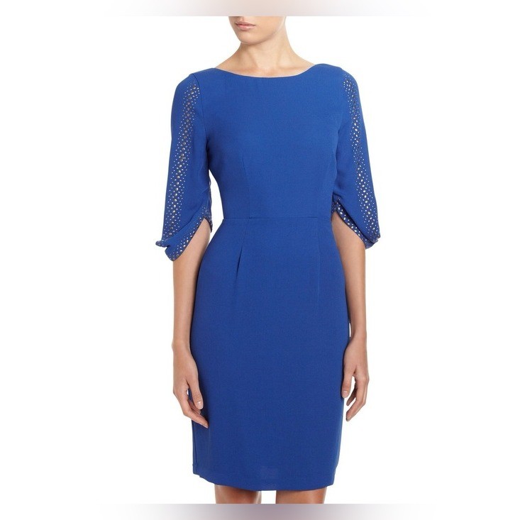 BCBGMAXAZRIA Royal Blue Studded Open Back Sheath Dress S