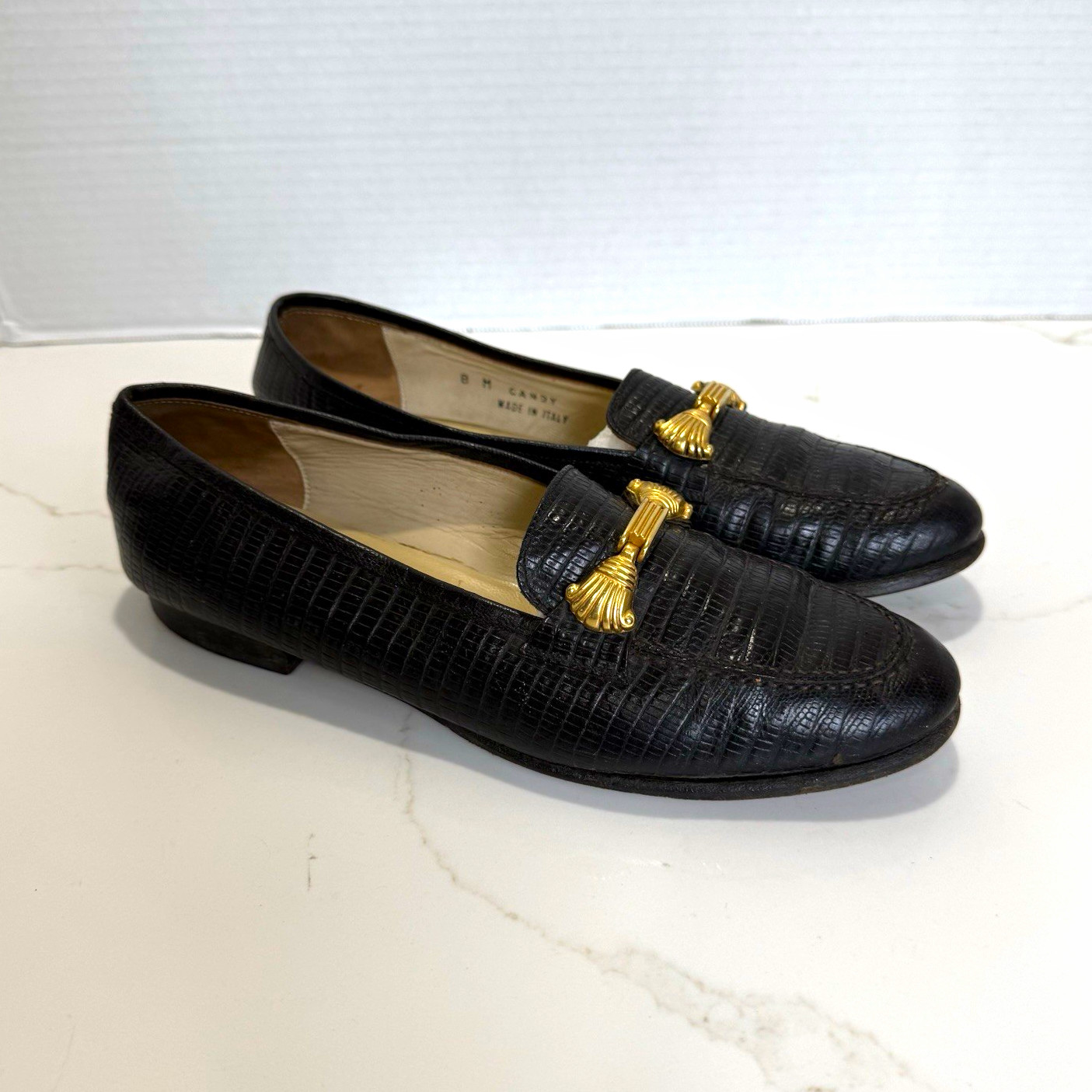VTG RARE Bally Candy Women’s Black Lizard Loafer Flat 8 M Made in Italy
