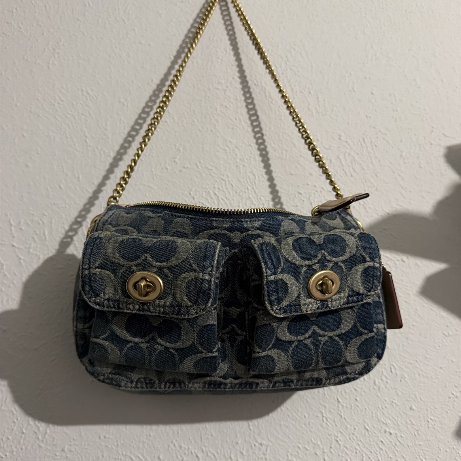 Coach Waverly Loved Denim Twin Turnlock Shoulder Bag