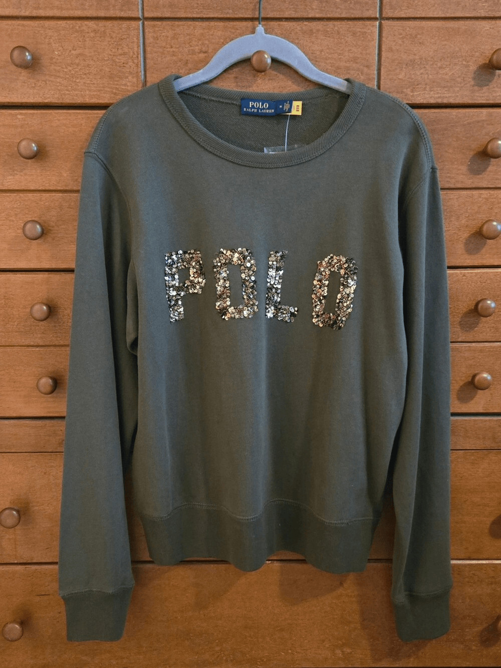 Polo by Ralph Lauren Olive Sequin Sweatshirt Sz Medium