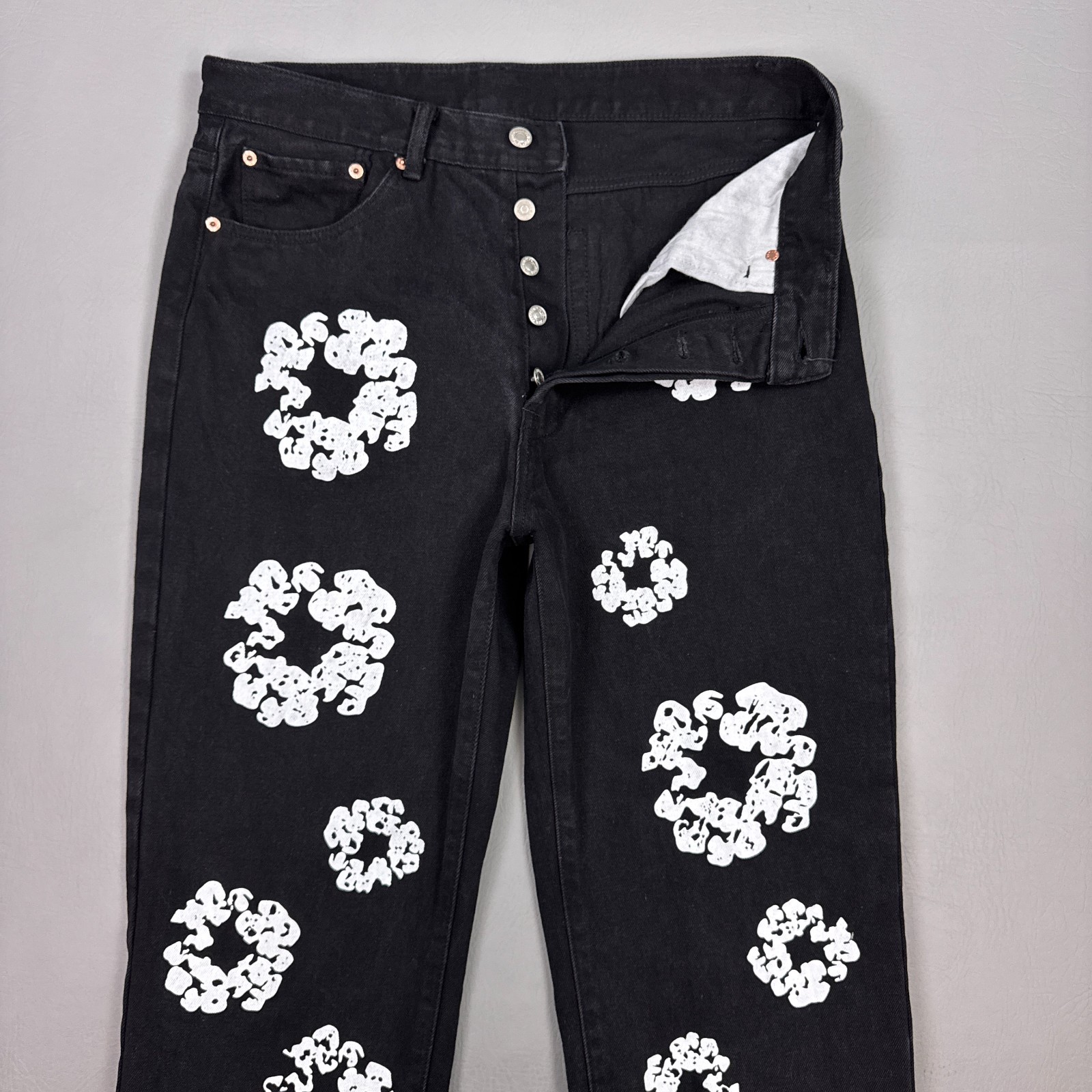 Levis 501 Jeans x Denim Tears Mens 36x32 Black Wreath Tremaine Emory Button Fly