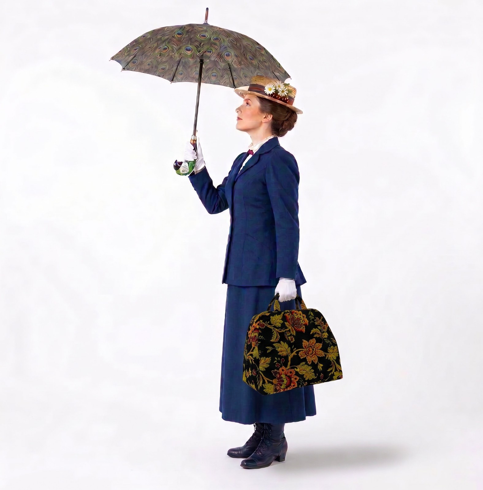 Victorian English Nanny Mary Poppins Carpet Bag Black Paisley