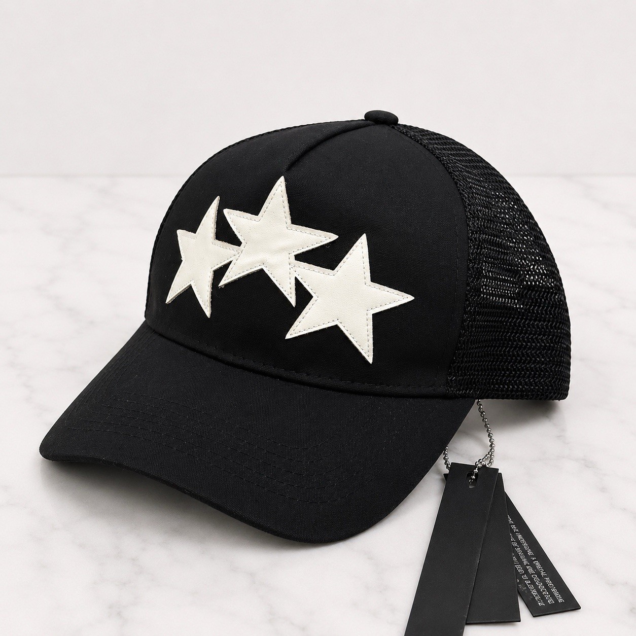 Amiri Trucker Hat 3 Star Canvas Mesh Black Snapback Adjustable AM Classic Cap