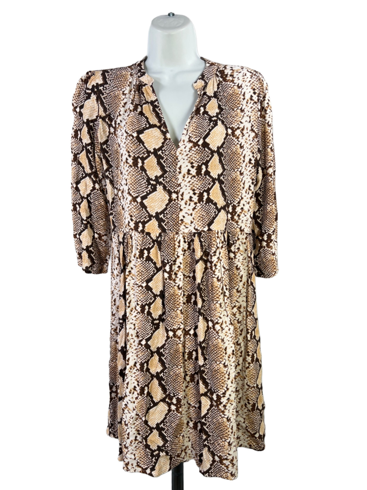 Maeve by Anthropologie Women\'s Brown Snake Print 3/4 Sleeve Short Dress - S