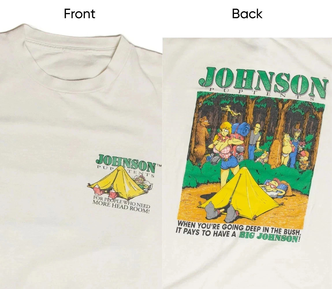 Big Johnson Pup Tents White Cotton Double Sided T Shirt Full Size S-5XL