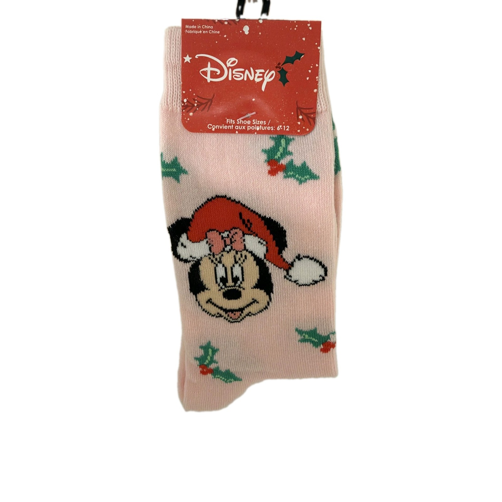 Minnie Mouse Holiday Crew Socks Pink Santa Disney Christmas Stocking Gift New