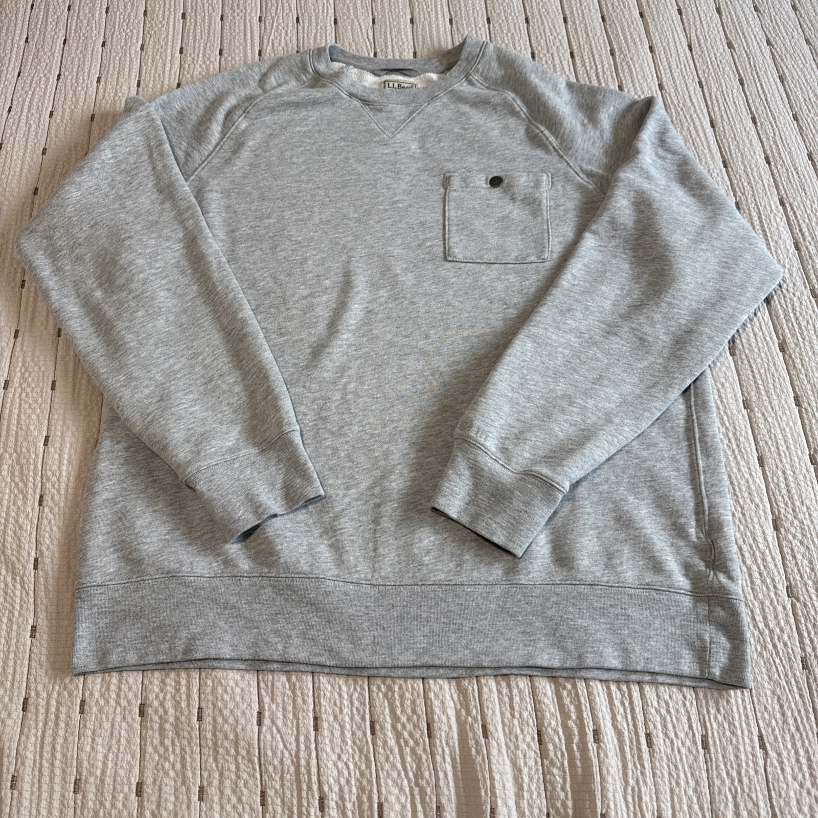 Vintage LL Bean Henley Sweater Men’s Large Grey 90s Pullover Single Pocket