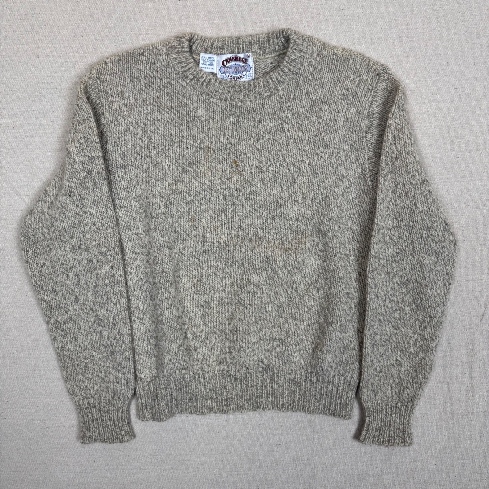 Cambridge Dry Goods Ragg Wool Sweater Mens M Tan Marl Knit Crewneck Made in USA
