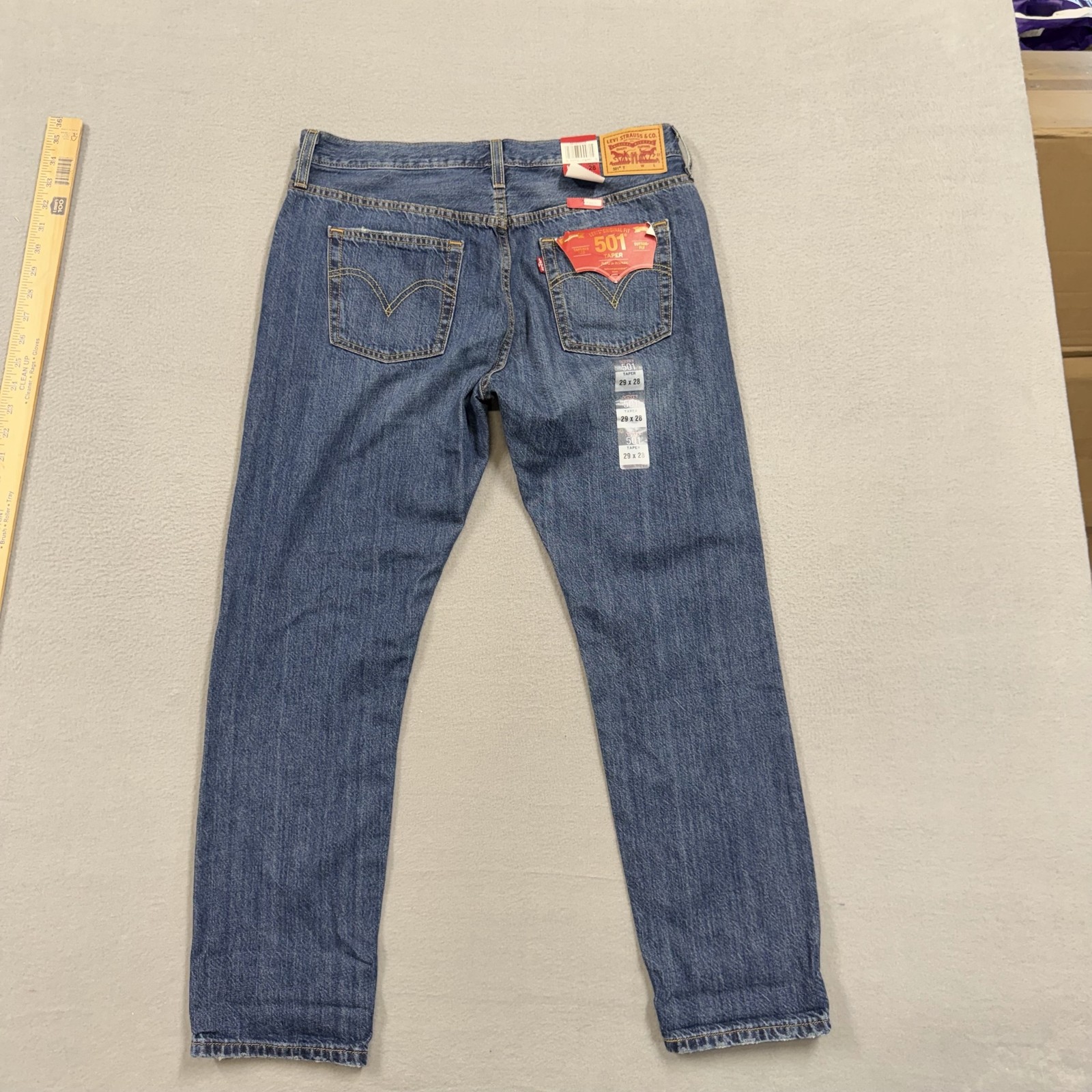 Levis 501 Jeans Womens 29x28 Blue Medium Wash High Rise Tapered Distressed Denim