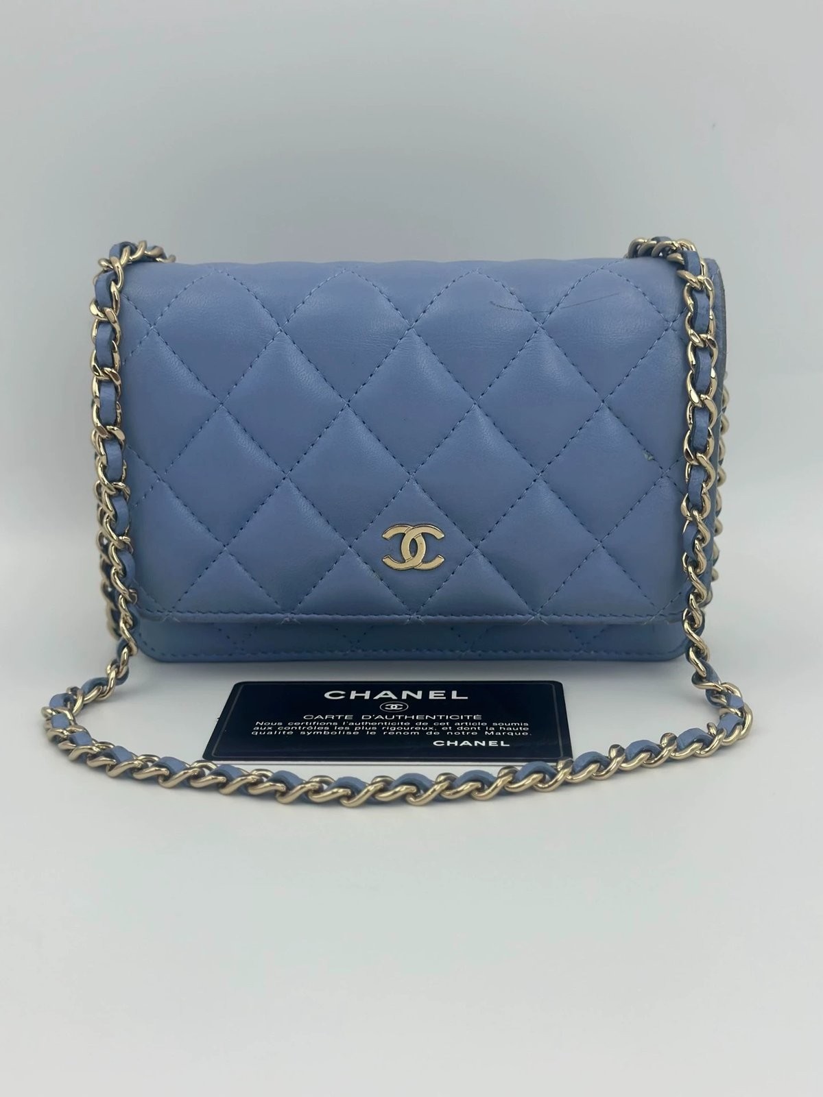 Chanel WOC Wallet on Chain Card Holder Crossbody Bag Blue Leather
