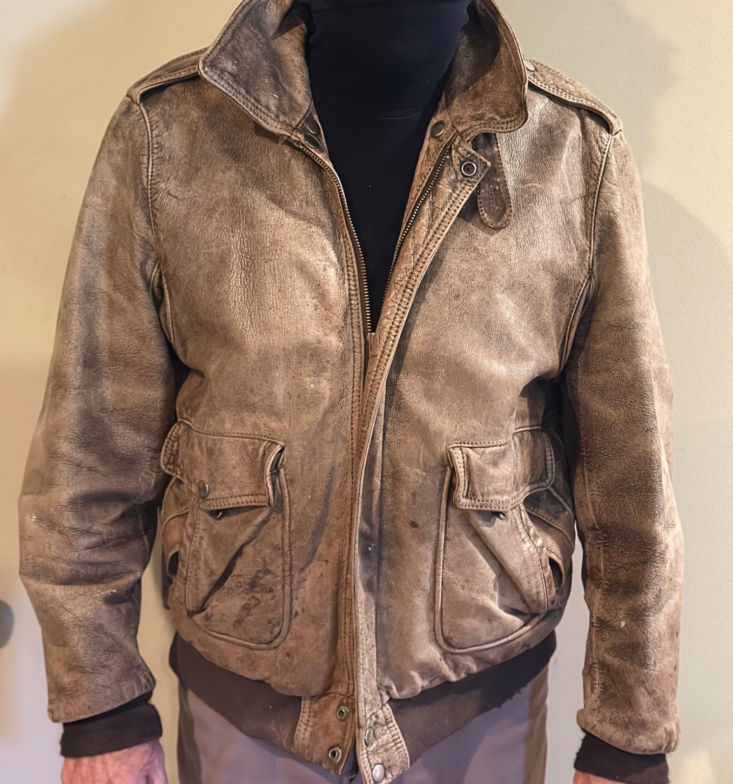 Vintage Harley Davidson Leather Bomber Jacket Hein Gericke Distress Flight Coat