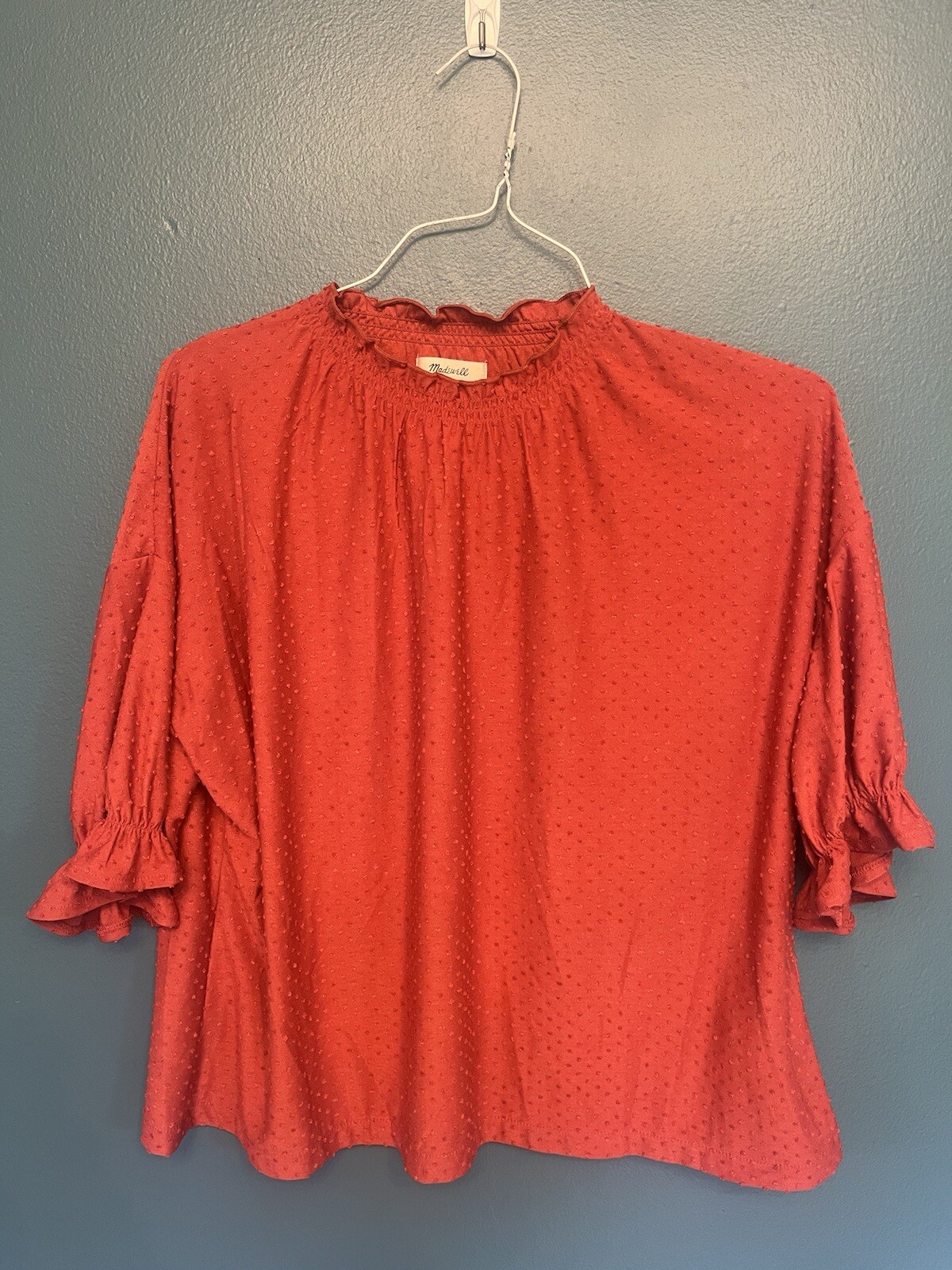 Madewell Texture and Thread Clip Dot Blouse in Clay Brown Large