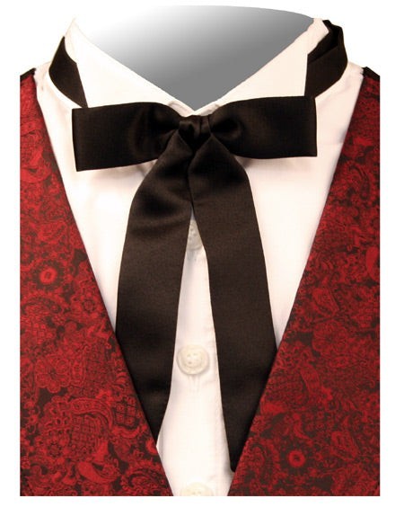 Historical Emporium Deluxe Western Bow Tie - Black Ribbon Black Silk Punk Gothic