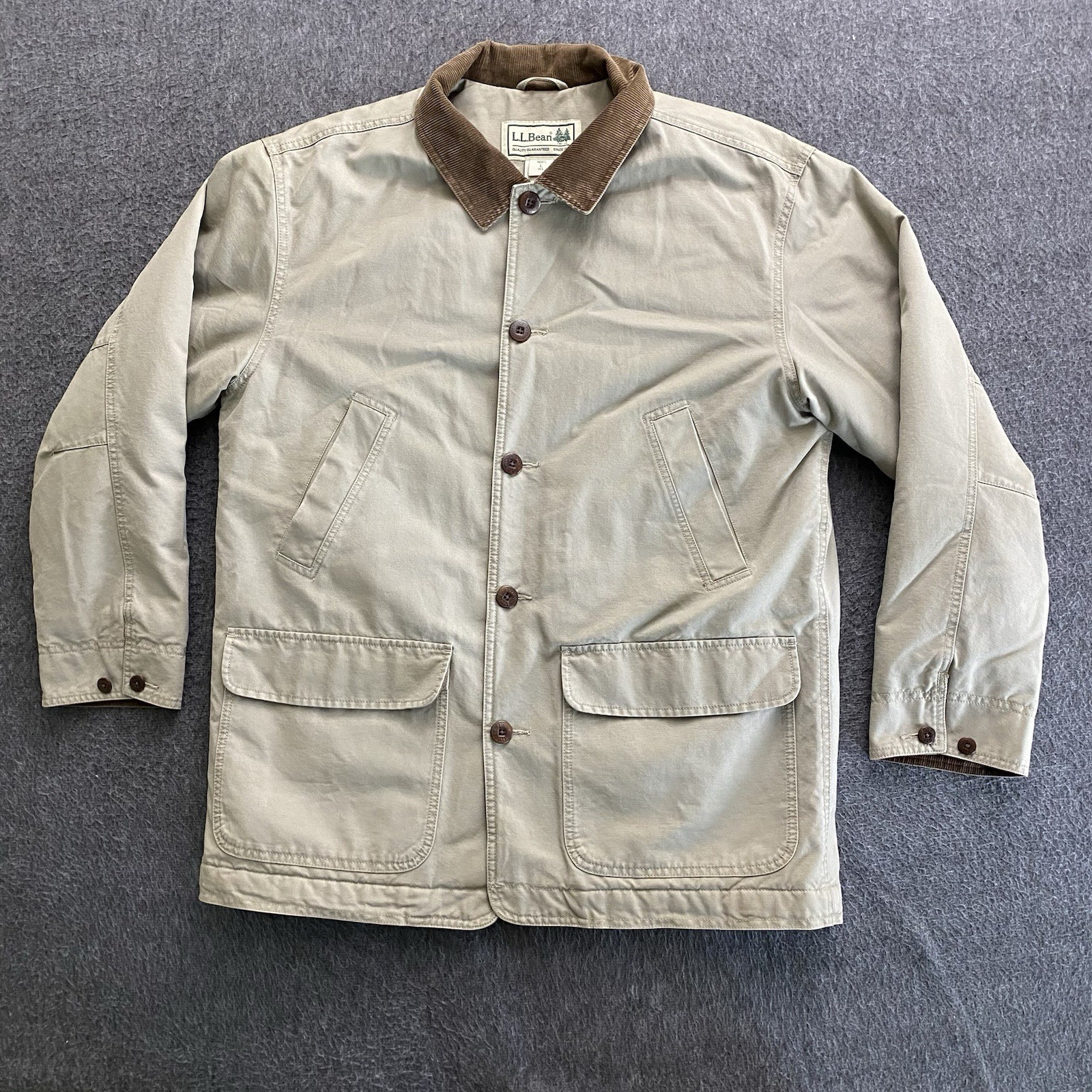 LL Bean Barn Chore Jacket Mens Large Beige Quilted Lined Field Coat Thinsulate
