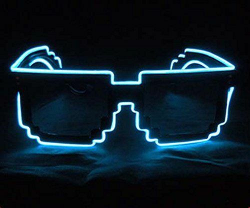 El Wire Aqua Blue LED Sunglasses - 8-Bit Retro Pixel Deal with it Retro Neon