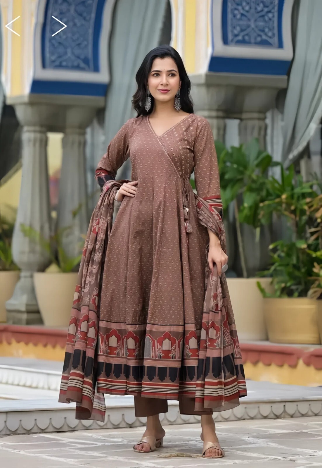Handblock Print Cotton Anarkali 3pcs Dress Full Length Angrakha Style