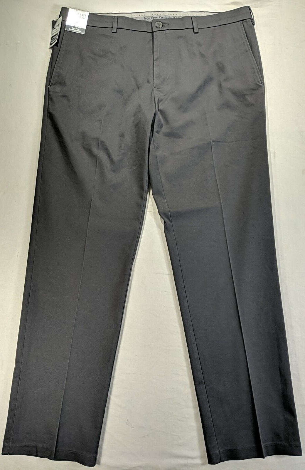 HAGGAR Men\'s IRON FREE PREMIUM Khaki sz 38x32 Gray Straight Grip Waistband NWT