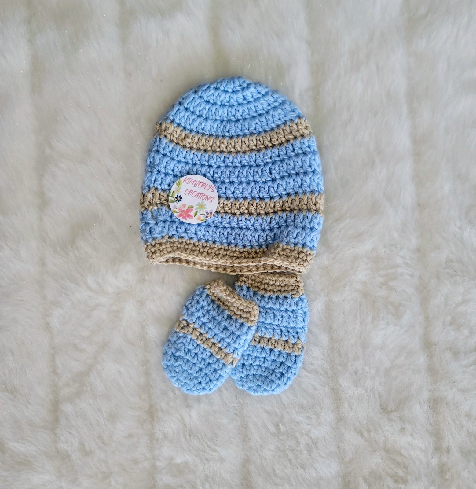Crocheted Beanie & mittens, Newborn, Handmade - 