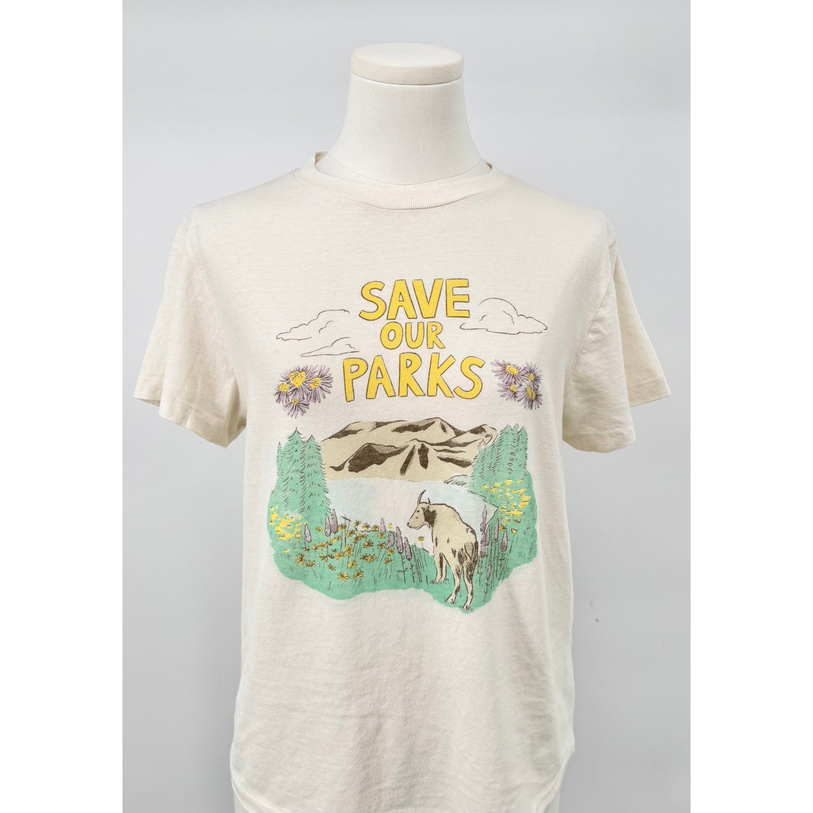 Re/DONE Vintage Graphic T-shirt Save Our Parks Cream Tee M