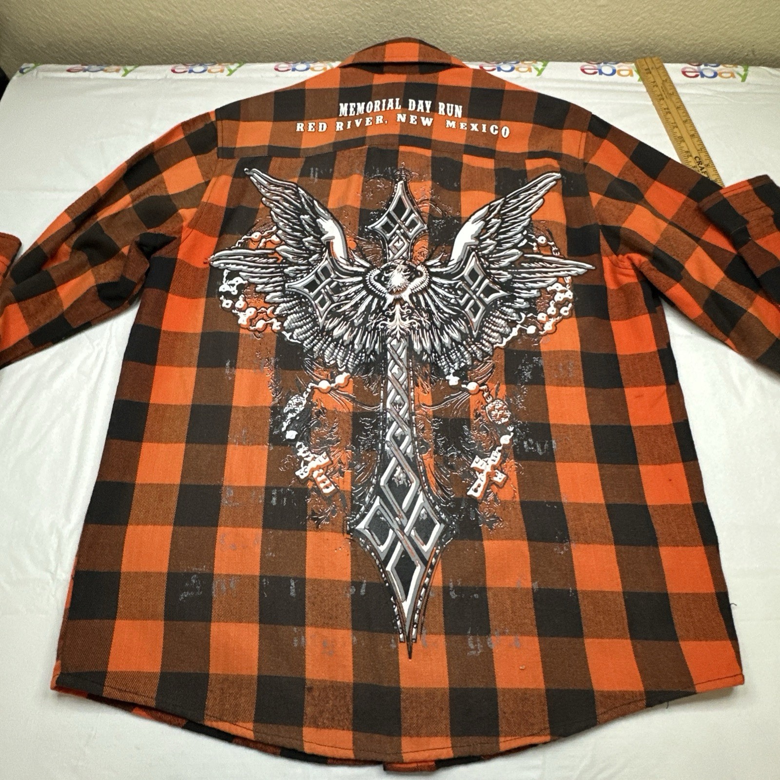 Revolution Gear Mens Plaid Flannel LS Shirt Black, Orange Sz- M #6637