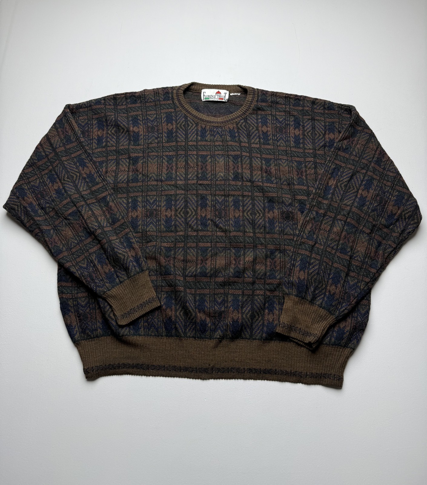 Vintage Florence Tricot Sweater Mens Geometric Crewneck Pullover Italy VTG Read