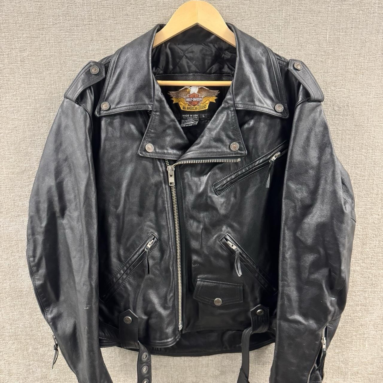 Harley-Davidson Eagle HD Vintage 90s Embossed Leather Biker Jacket Size L