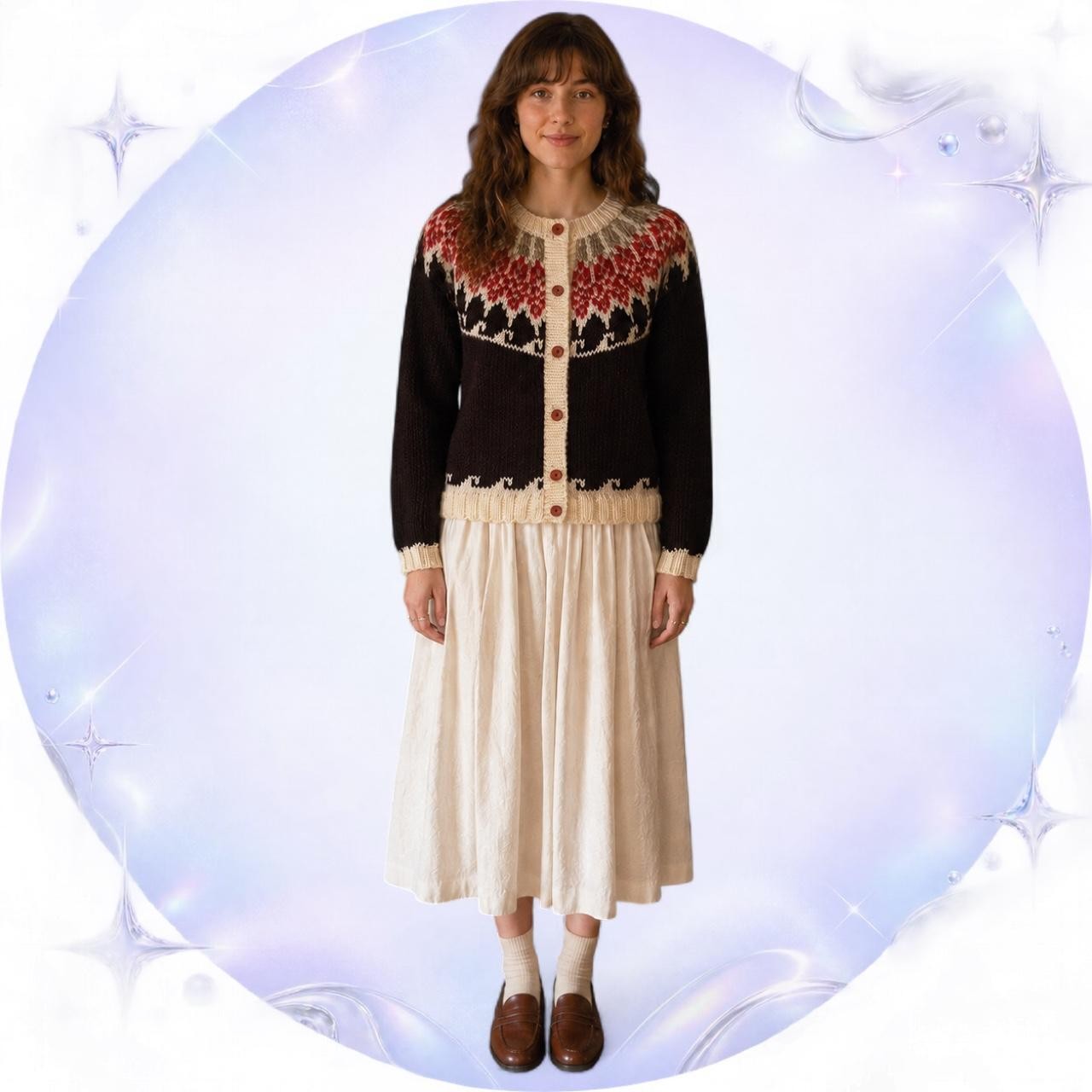 Vintage 70s Midnight Blues Hand-Knit Fair Isle Cardigan