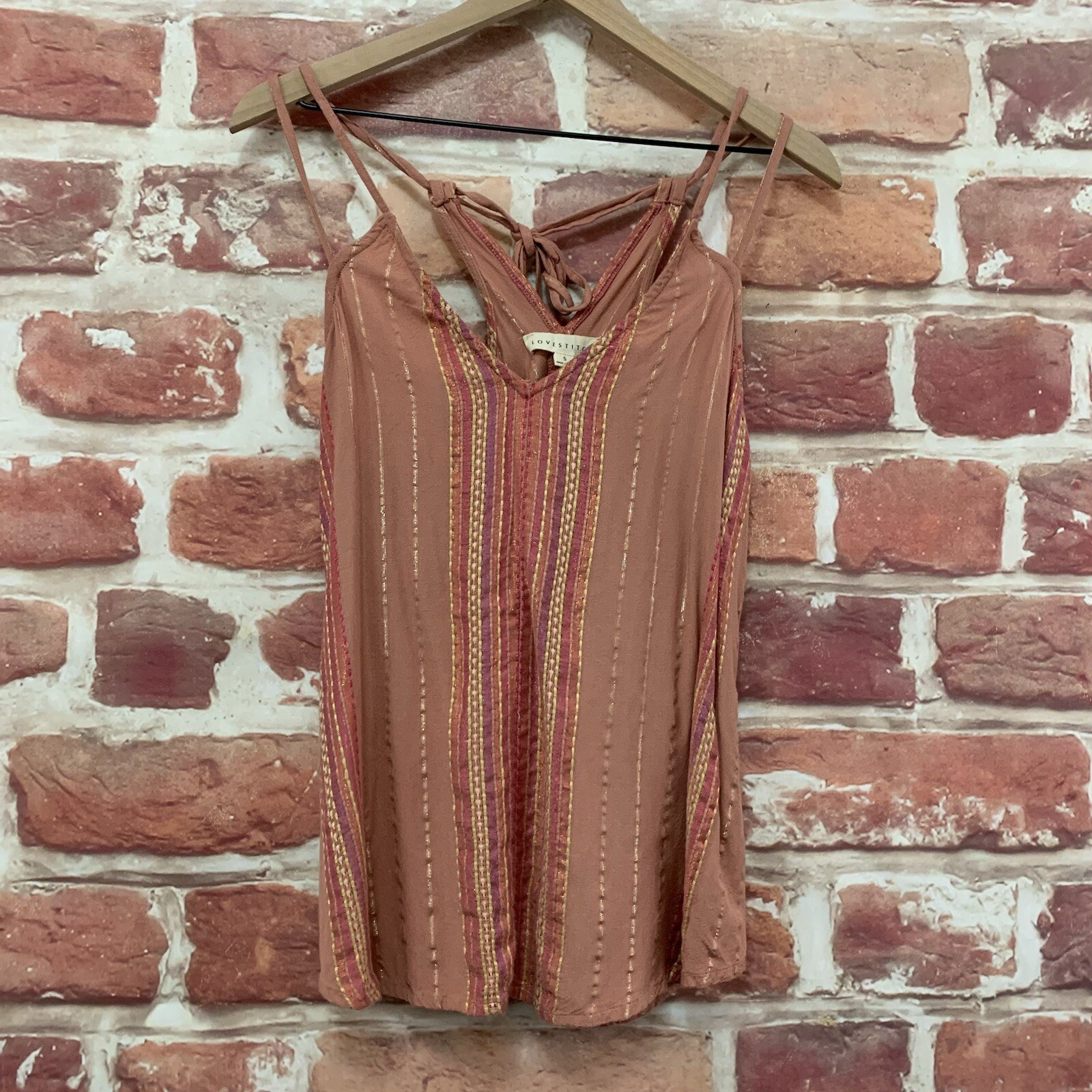 Anthropologie Lovestitch Top Womens Small Clay Pink Multicolor Striped Shirt