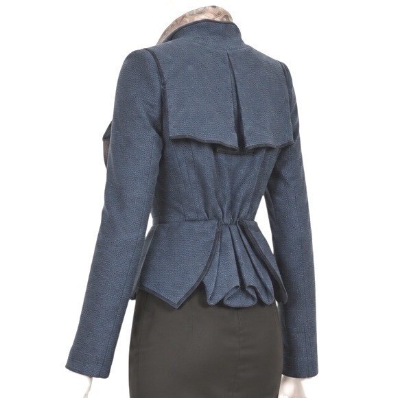 ZAC POSEN Navy Architectural Wool Corset Peplum Blazer Jacket | Sz 8