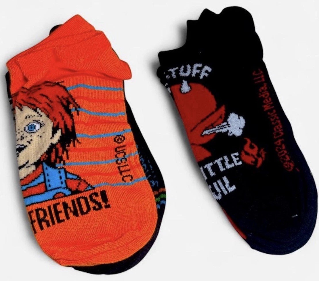 Chucky Hot Stuff Horror Socks Lot 2 Packs 6 Pairs No Show adult shoe Size 4-10