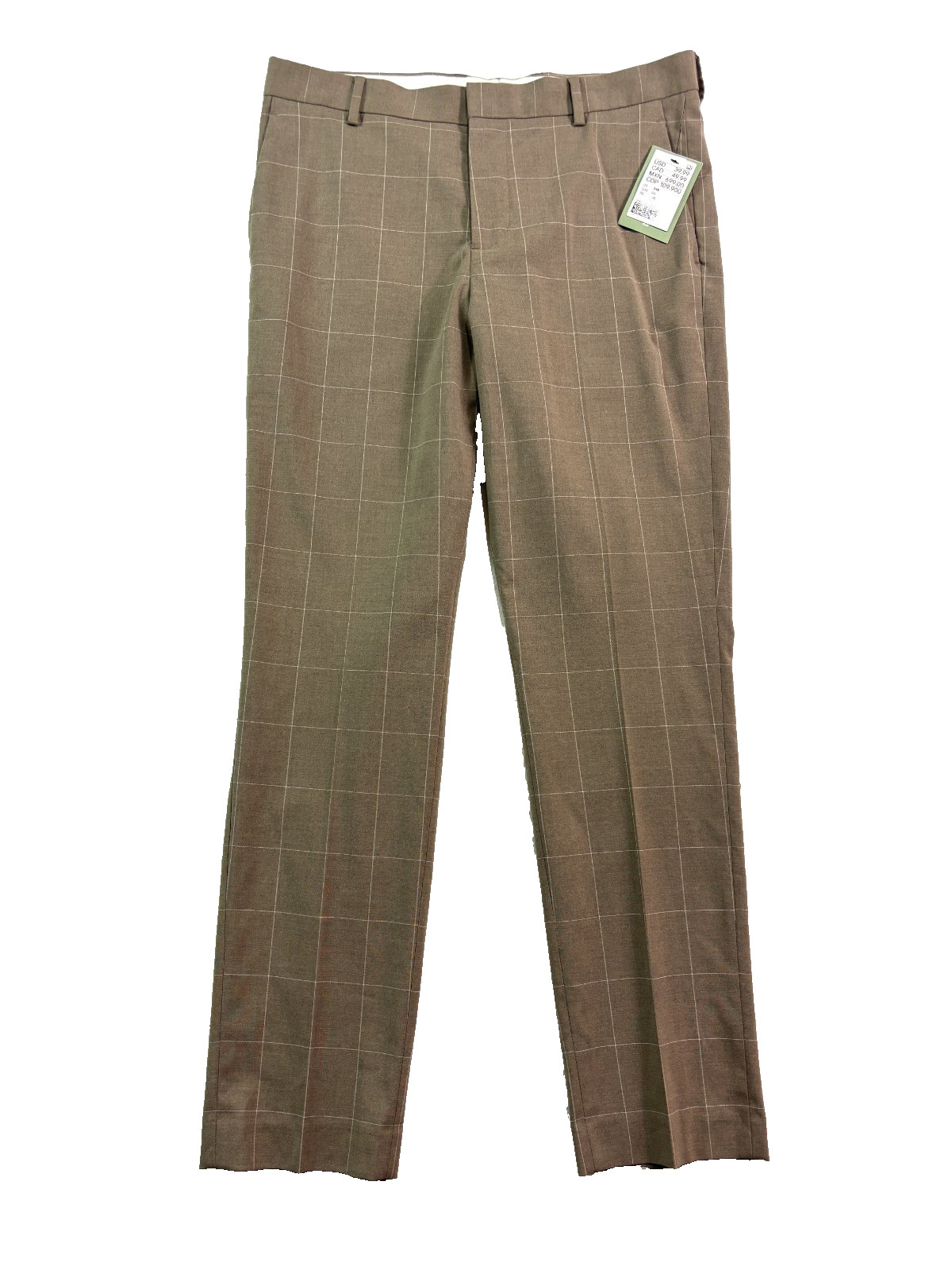NEW H&M 34x30 Tan Windowpane Dress Suit Pants Slim Fit Stretch Trousers Mens
