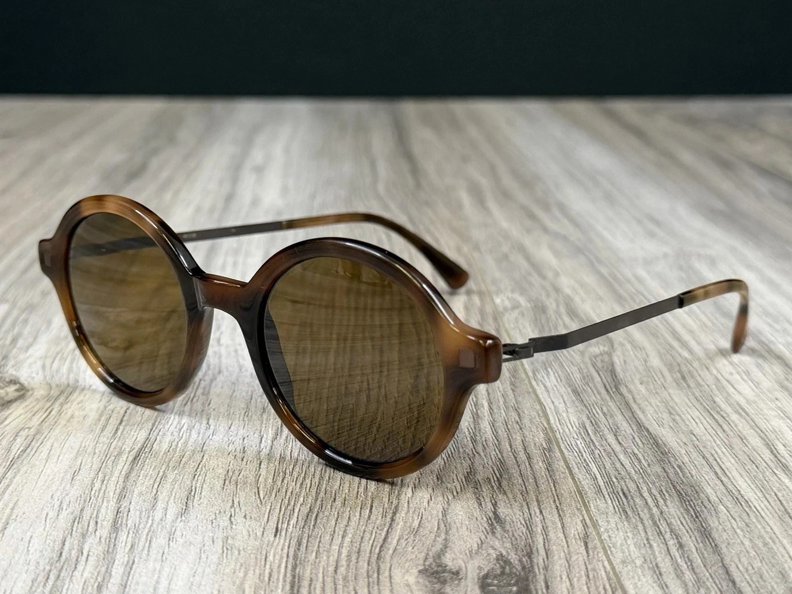 MYKITA Lite Sun ESBO Sunglasses Tortoise Gold Round Polarized Pro 48-22 NEW