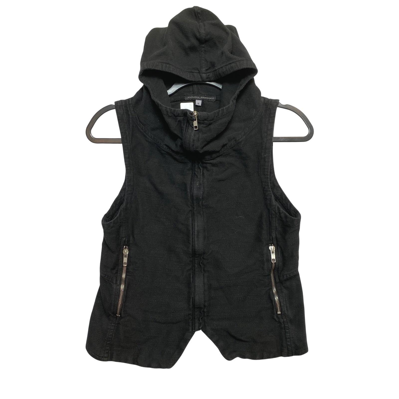 Lurdes Bergada Vest Womens S Black Avant-Garde Hooded Zip Front Cotton