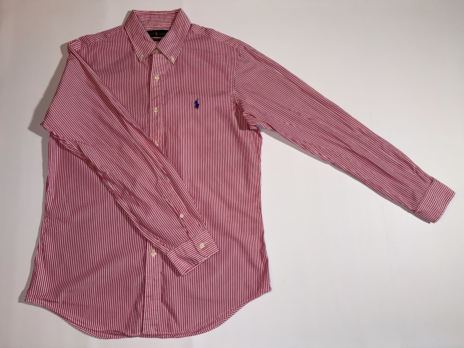 VTG Ralph Lauren Men\'s Medium Custom Fit Striped Dress Shirt White and Pink