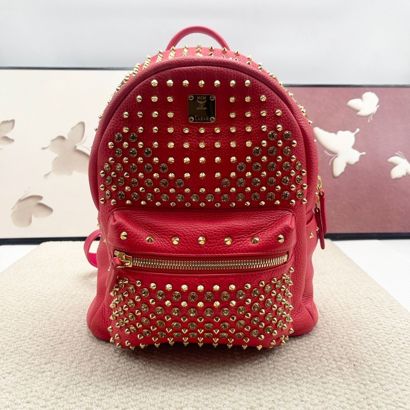 MCM Pre-Owned Authentic Backpack Red Free Tracked Shipping