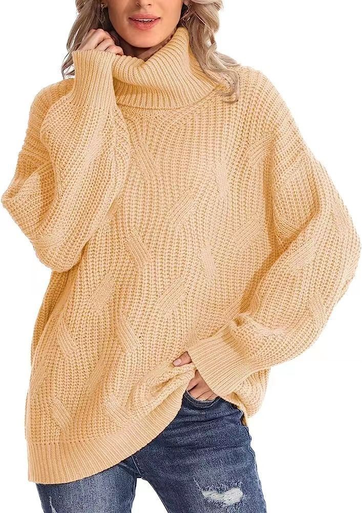 Women's Turtleneck Sweater Winter Long Sleeve Chunky Knitted Trendy Pullover Top