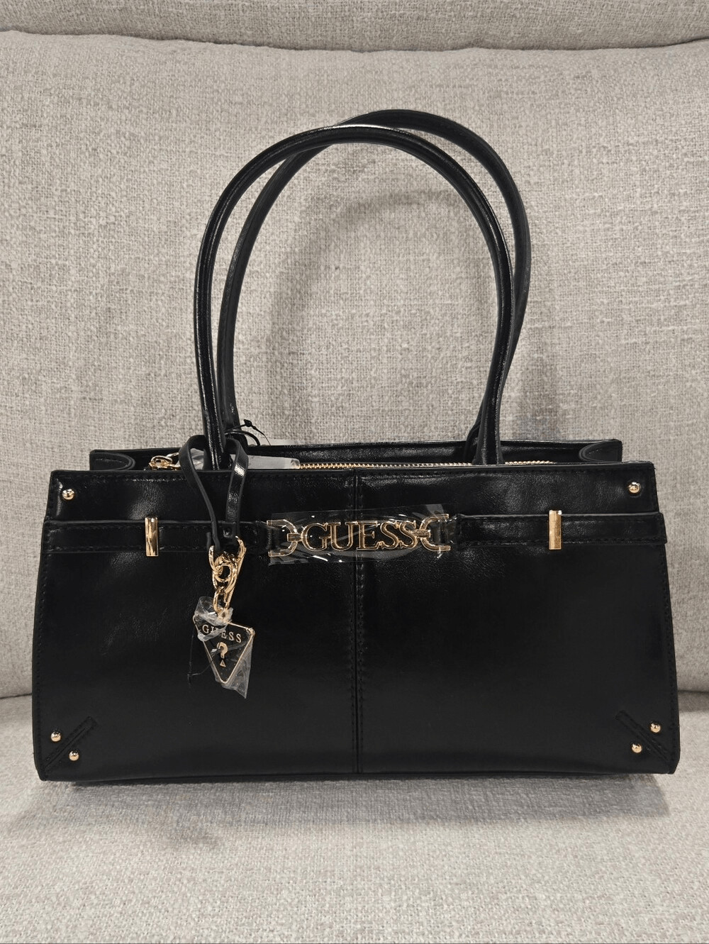 GUESS Black Satchel with Gold Logo Accent