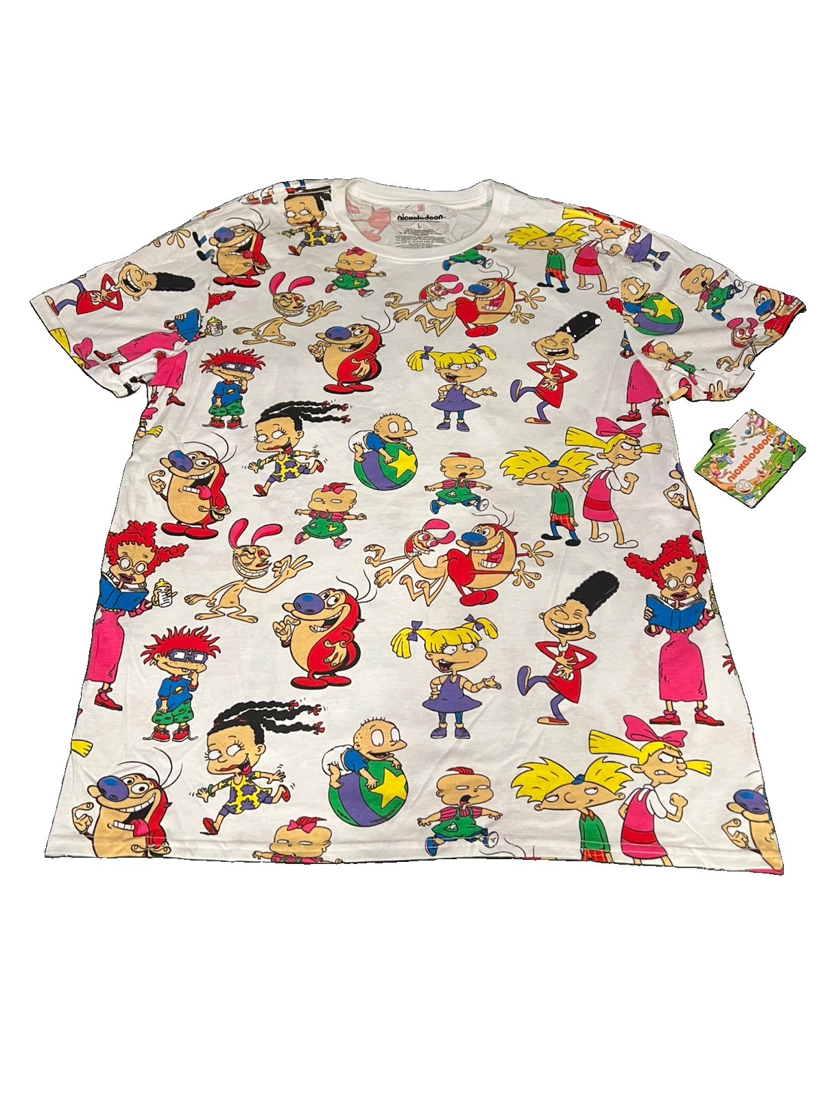 Nickelodeon Rugrats Hey Arnold Ren & Stimpy All Over Print T-Shirt Size Large