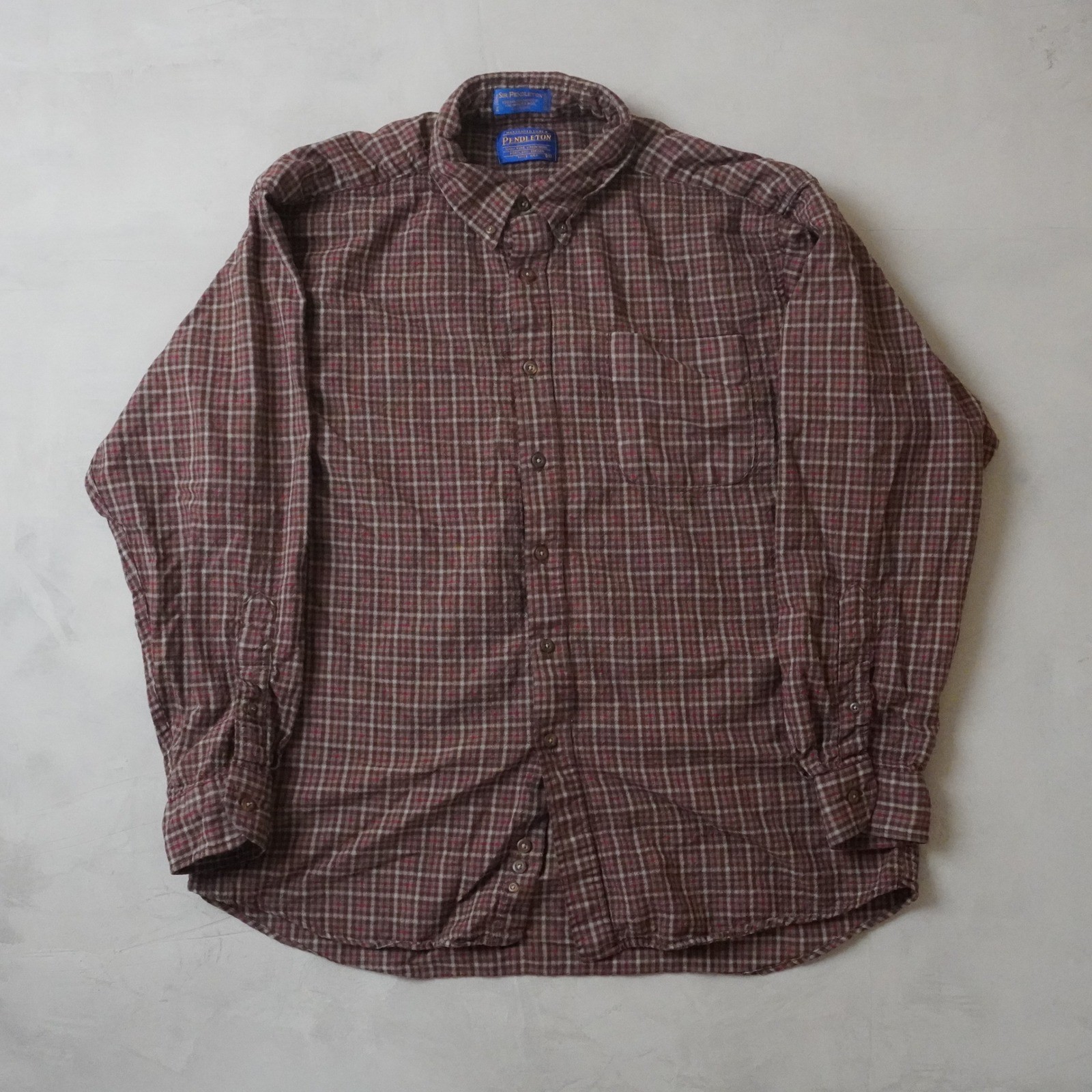 Vintage Sir Pendleton Wool Shirt XL Mens Plaid Brown Red Long Sleeve Button Down