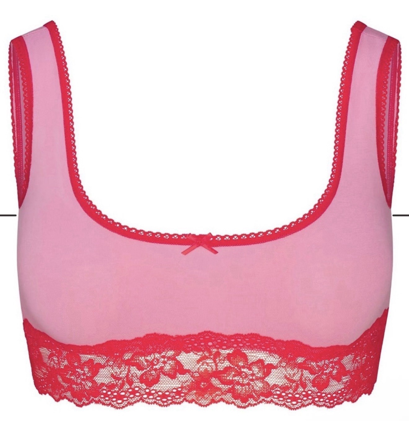 Skims Lightweight Cotton Lace Scoop Bralette - New - Pink Red - Small