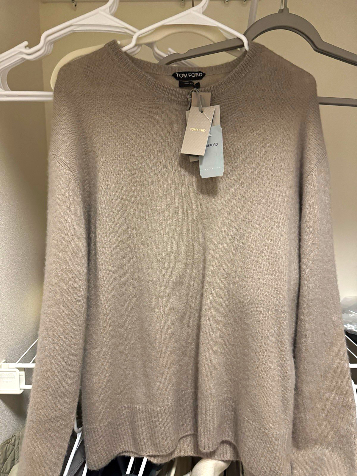Tom Ford Men’s Greige Cashmere Silk Knit Crewneck Pullover Sweater Size 54