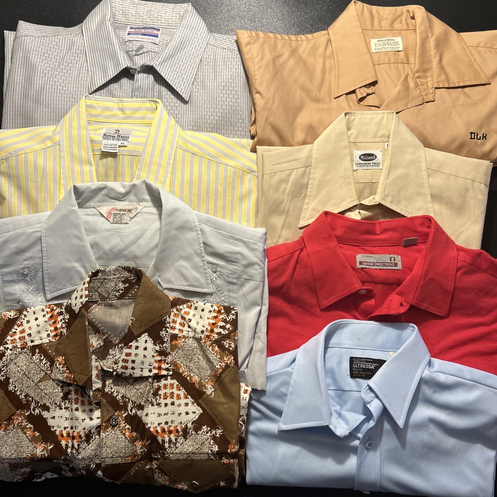 Vintage 60s 70s Retro Shirt Lot Of 8 Shirts Mod Disco Big Collar Button