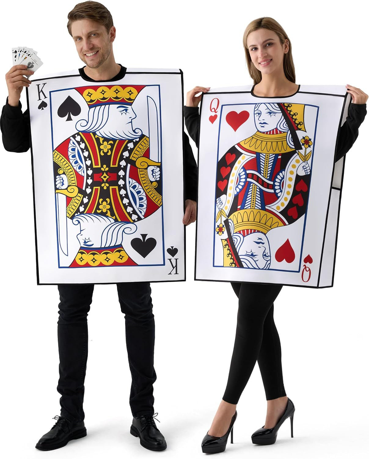 2 Pcs Adult Couple King & Queen Playing Card Costume for Halloween Costume Cospl