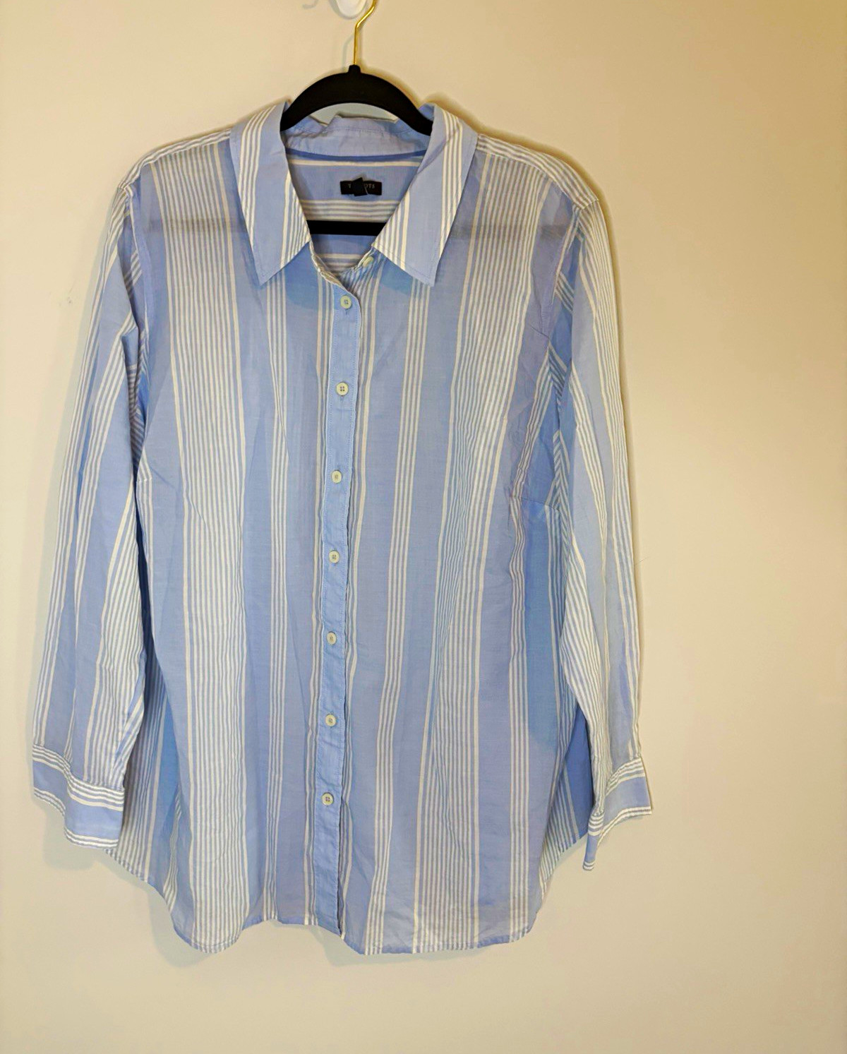 Talbots Blue White Striped Beachy Woven Cotton Button-Up Collared Shirt Plus 2X