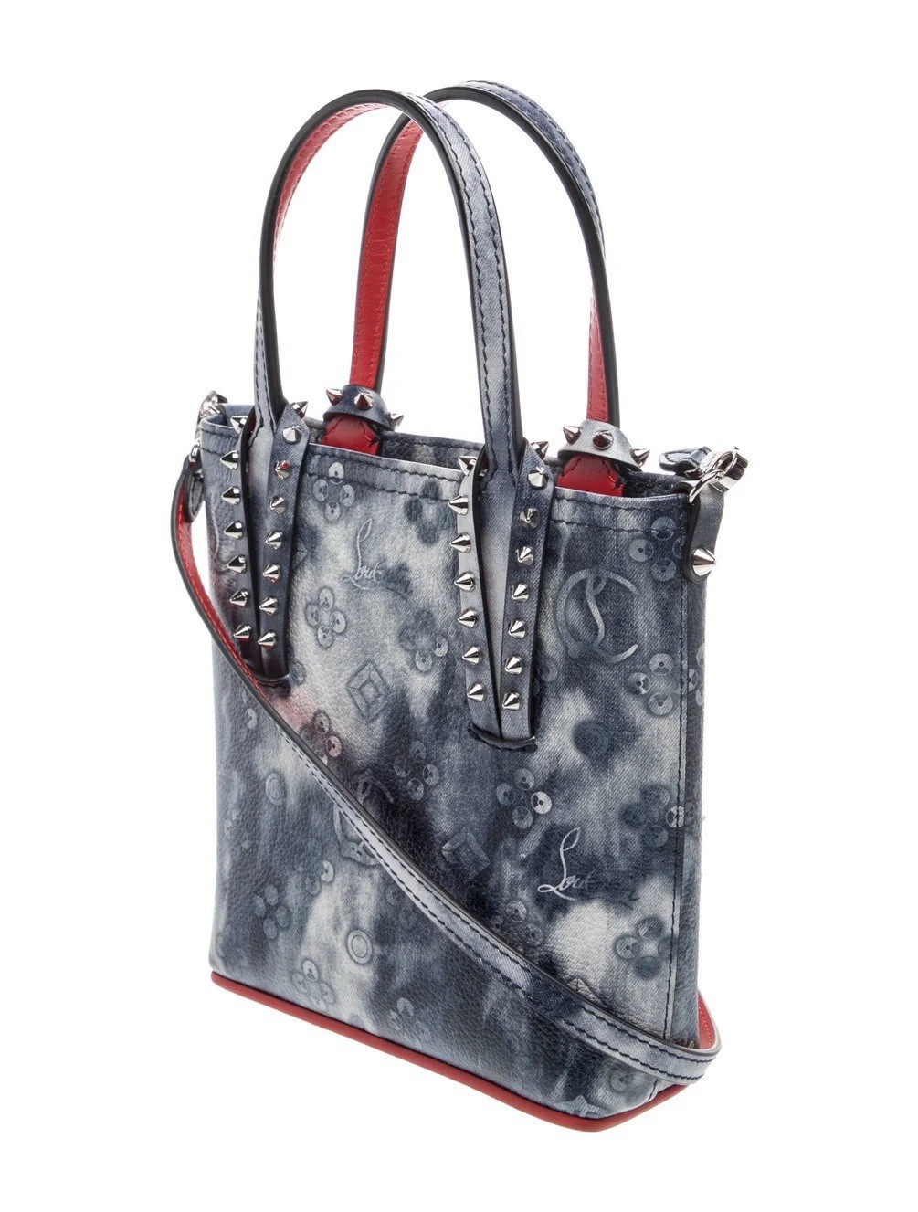 Rare Christian Louboutin Logo Mini Cabata Tie Dye Spike Tote Bag NEW