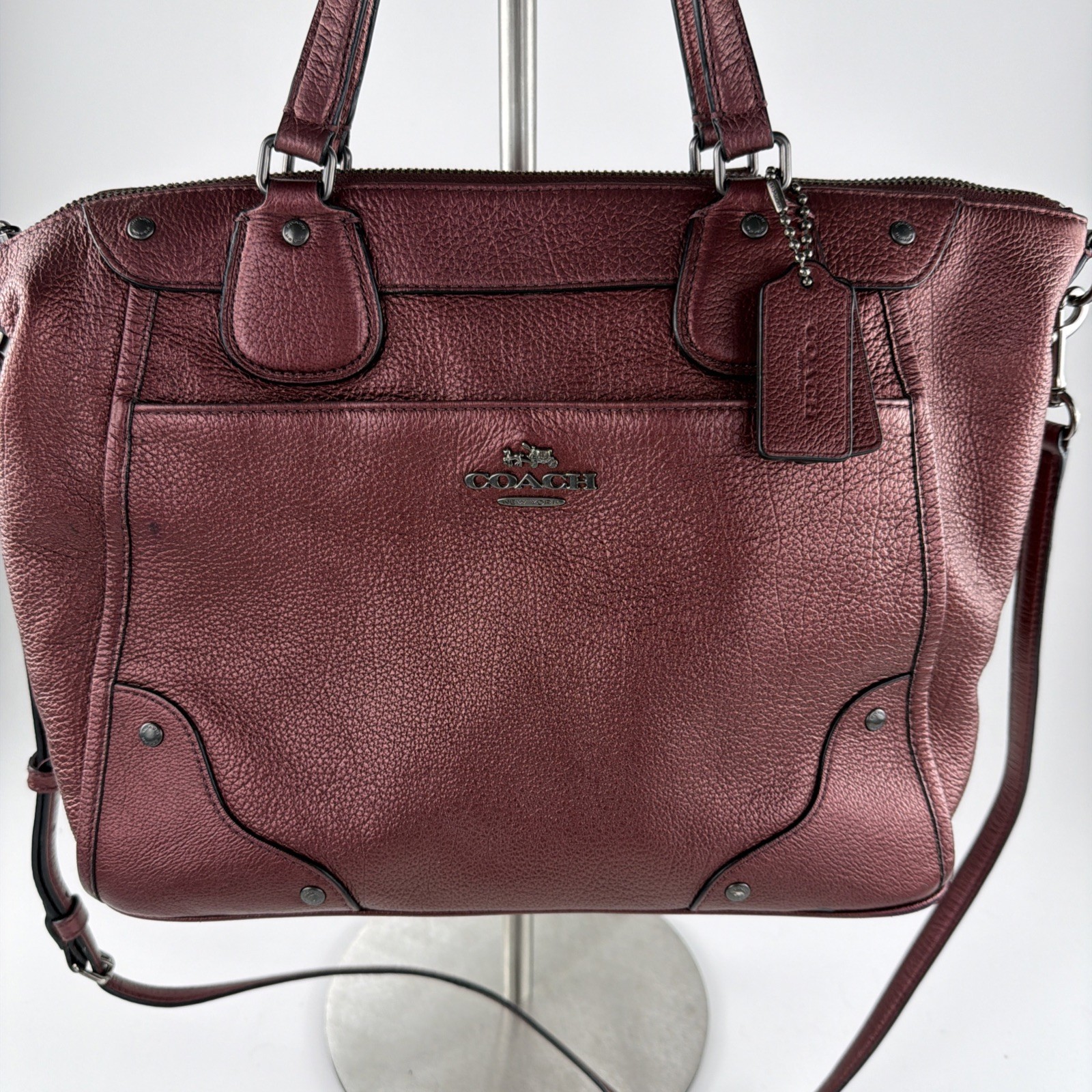 Coach Mickie Leather Grain F34040 Satchel Metallic Cherry Rare HTF