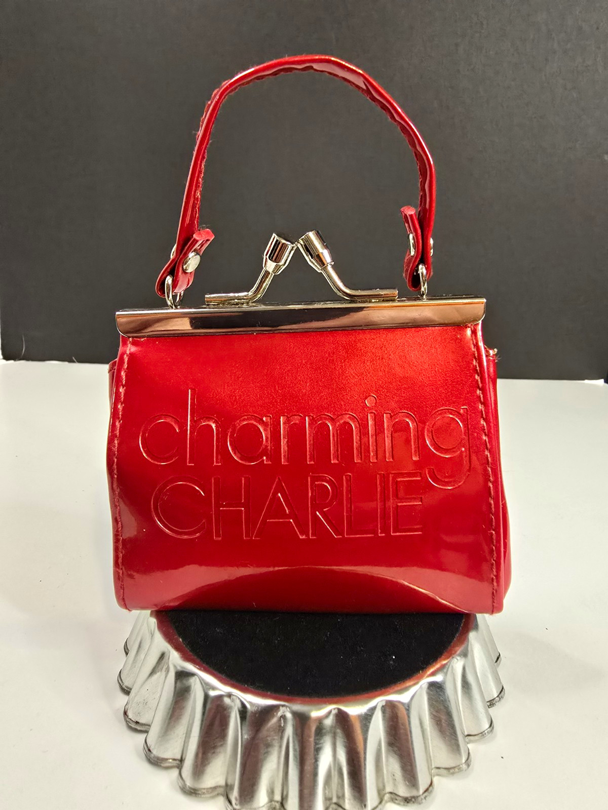 Charming Charlie Mini Red Faux Leather Kiss Lock Coin Purse